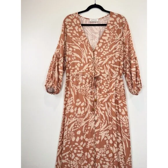 Petal & Pup Dress Brown Katerina Maxi V Neck Button Down Floral Boho Medium - Picture 6 of 12